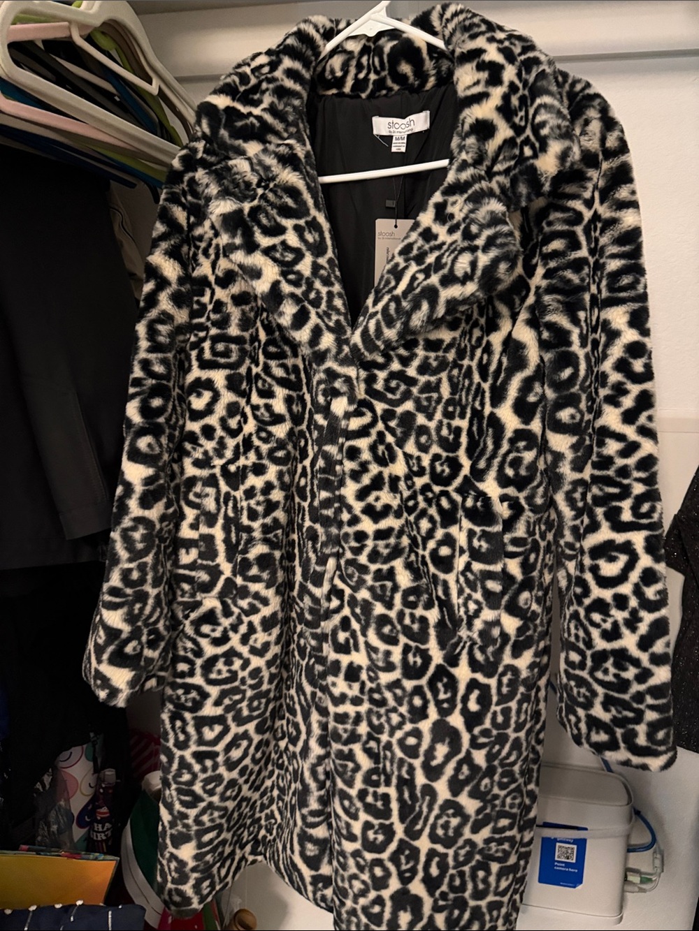 Staccato Black & White Leopard Faux-Teddy Coat